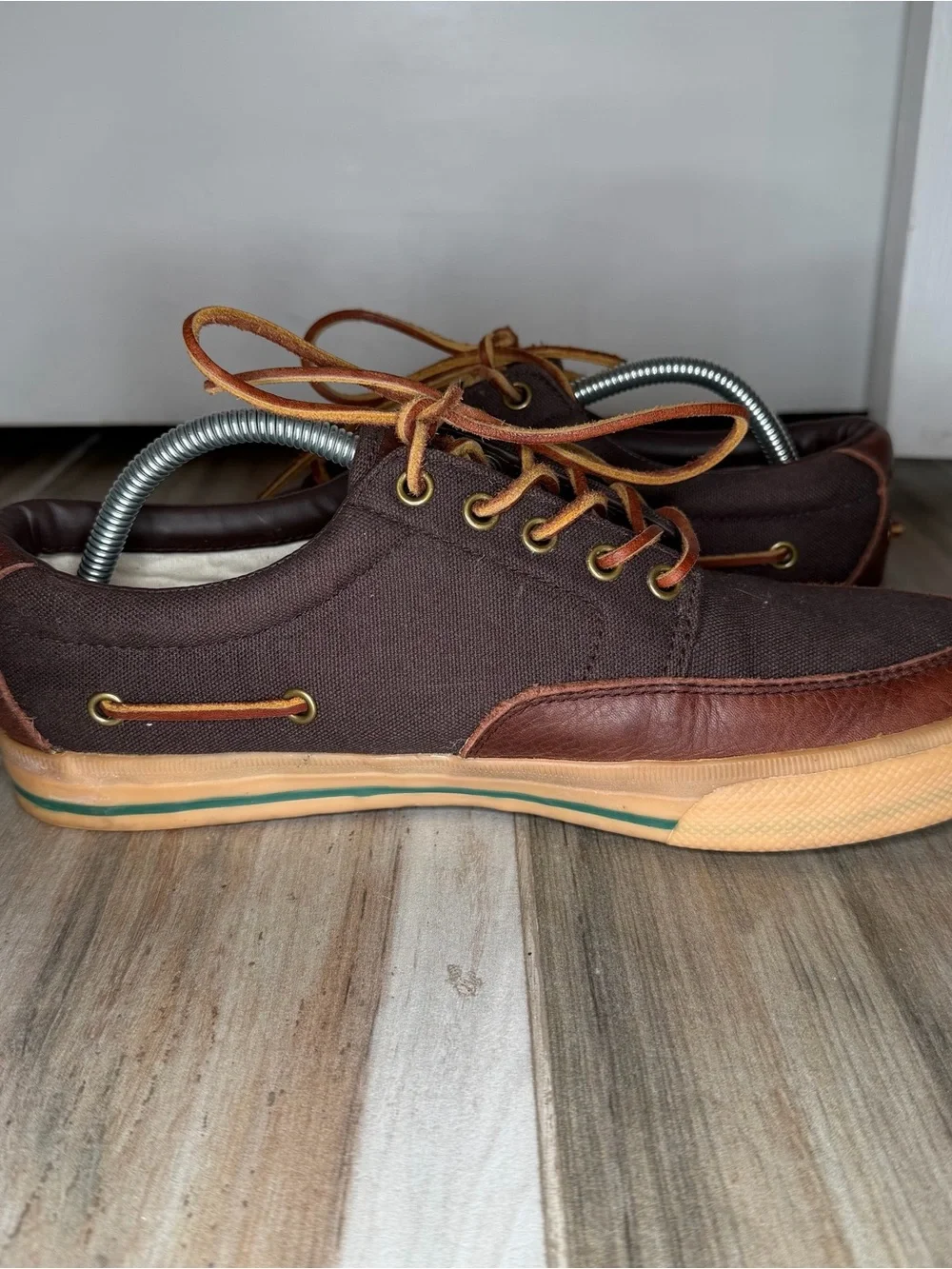 Polo by Ralph Lauren Vance Side Lace Sneaker Shoes Leather Canvas Brown Mens 10D